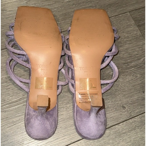 TORGEIS Medinilla‎ Faux Suede Strappy Sandals Heel Lavender Slip On Open Toe 7.5 - Picture 9 of 10